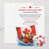 Grappige bever Canada Day zwembadfeest uitnodiging (Voorkant / Achterkant)