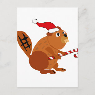 Grappige Bever in Santa Hat Kerstkunst Feestdagenkaart