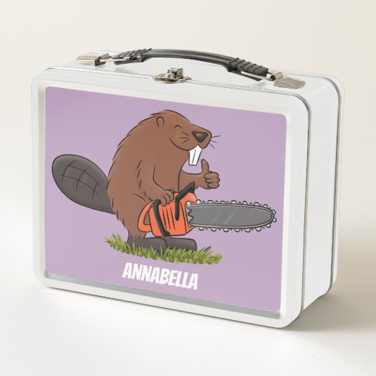 Grappige bever met kettingzaag cartoon humor (Voorkant)
