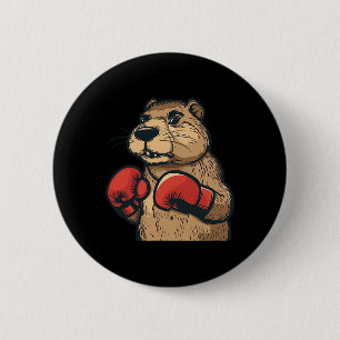 Grappige bever met rode bokshandschoenen kostuum ronde button 5,7 cm