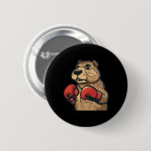 Grappige bever met rode bokshandschoenen kostuum ronde button 5,7 cm (Voorkant /achterkant)