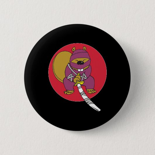 Grappige bever. Ninja Beaver Ronde Button 5,7 Cm (Voorkant)