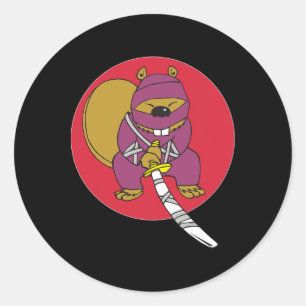 Grappige bever. Ninja Beaver Ronde Sticker