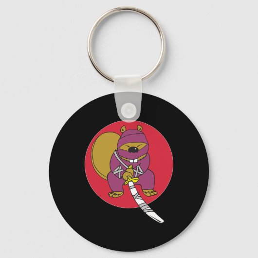 Grappige bever. Ninja Beaver Sleutelhanger (Voorkant)