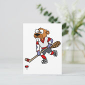 Grappige bever speelt ijshockey Cartoon Briefkaart (Staand voorkant)