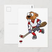 Grappige bever speelt ijshockey Cartoon Briefkaart (Voorkant / Achterkant)