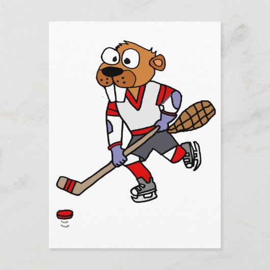 Grappige bever speelt ijshockey Cartoon Briefkaart (Voorkant)