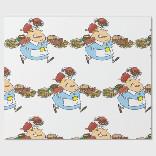 Grappige Bezige Bediening Overwerkte Ober Cadeaupapier (Vlak)