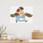 Grappige Bezige Serveerster Overwerkte Bediening Poster (Keuken)