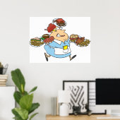 Grappige Bezige Serveerster Overwerkte Bediening Poster (Thuiskantoor)