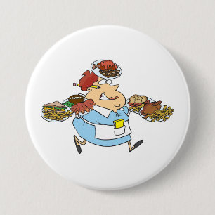 Grappige Bezige Serveerster Overwerkte Server Ronde Button 7,6 Cm