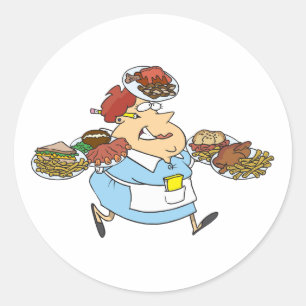 Grappige Bezige Serveerster Overwerkte Server Ronde Sticker