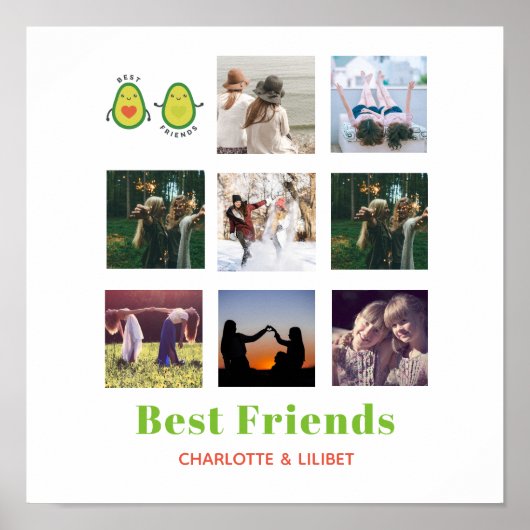 Grappige BFF FOTOCOLLAGE Cadeau Persoonlijke AVOCA Poster (Voorkant)