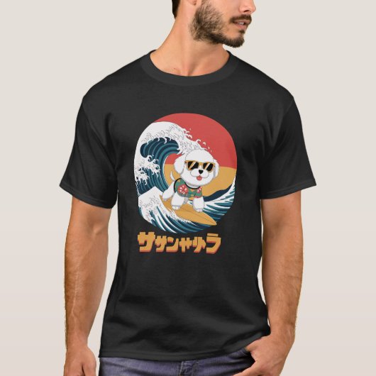 Grappige Bichon Frise Japanse Kanagawa Wave Dog T-shirt (Voorkant)