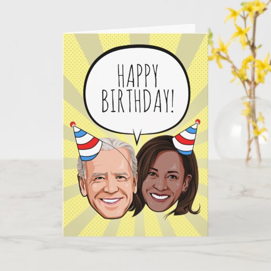 Grappige Biden Harris verjaardag Kaart (Gele Bloem)