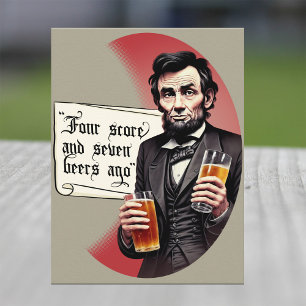 Grappige bier drinkende Abraham Lincoln barbecuefe Uitnodiging Briefkaart