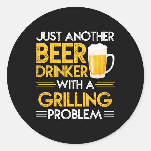 Grappige bier drinker grillen probleem word art ronde sticker (Voorkant)