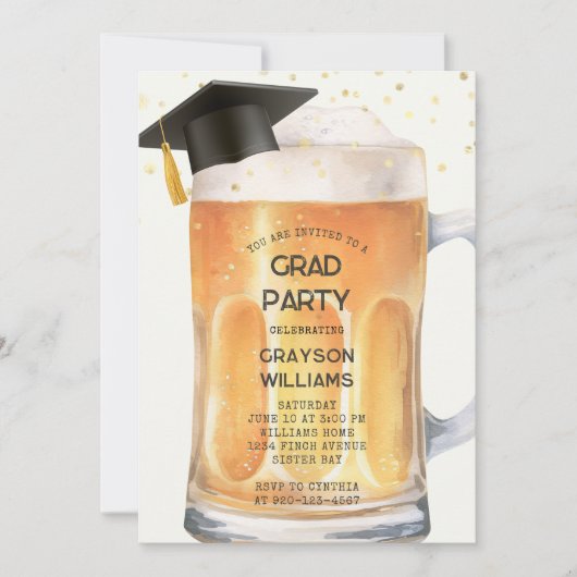 Grappige Bier Graduation Party Uitnodiging (Voorkant)