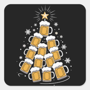Grappige Bier Kerstboom Vakantie Drinken Vierkante Sticker