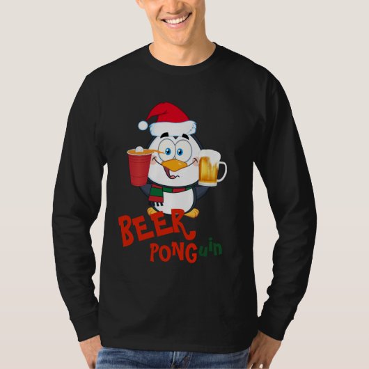 GRAPPIGE BIER PONG Pinguïn Kerstmis T-shirt (Voorkant)