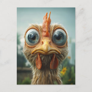 Grappige Big-Eyed Chicken Close-Up Uitnodiging Briefkaart