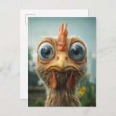 Grappige Big-Eyed Chicken Close-Up Uitnodiging Briefkaart (Voorkant / Achterkant)