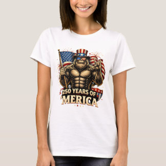 Grappige Bigfoot 250 Jaar Merica Vlag van de Veren T-shirt