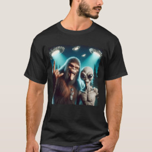 Grappige Bigfoot Alien Sasquatch Rock On Handteken T-shirt