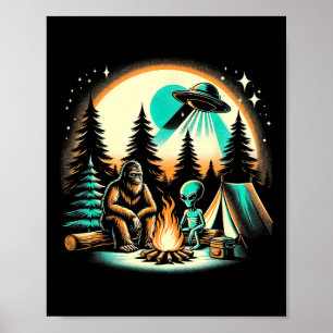 Grappige Bigfoot & Alien Ufo Camping Buitenluchtsa Poster