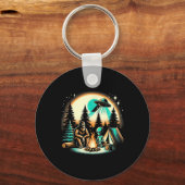 Grappige Bigfoot & Alien Ufo Camping Buitenluchtsa Sleutelhanger (Voorkant)