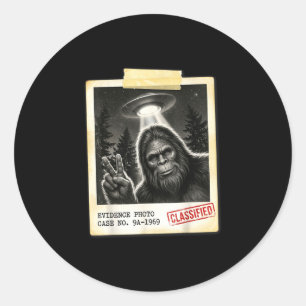 Grappige bigfoot alien ufo vintage bewijs foto ronde sticker