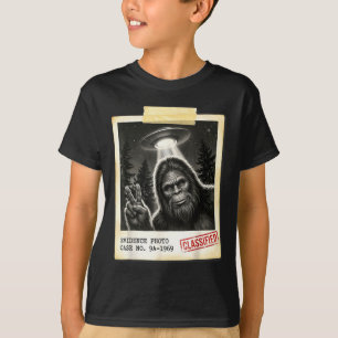 Grappige bigfoot alien ufo vintage bewijs foto t-shirt