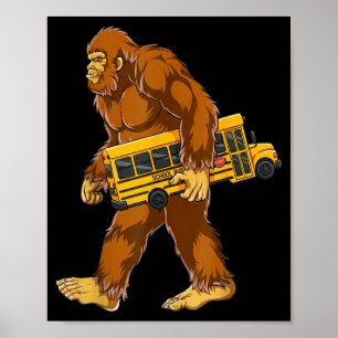 Grappige Bigfoot Buschauffeur Sasquatch Schoolbus Poster