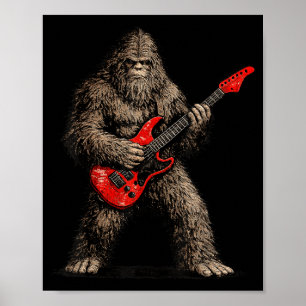 Grappige bigfoot die gitaar speelt rock and roll m poster