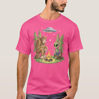 Grappige Bigfoot en Alien kampvuur UFO Sasquatch B T-shirt