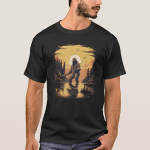 Grappige Bigfoot Fly Fishing Sunset Gevist Papa Sa T-shirt