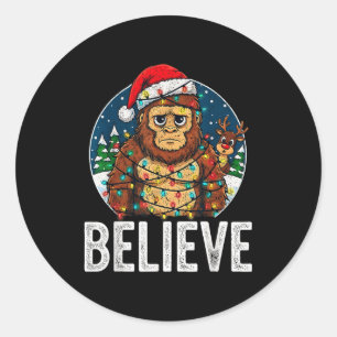 Grappige Bigfoot Geloof Kerstmis Sasquatch Kerstma Ronde Sticker