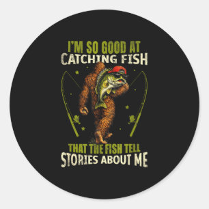 Grappige bigfoot goed in het vangen van vis vissen ronde sticker