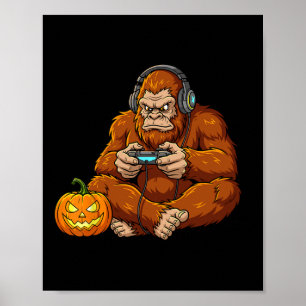 Grappige Bigfoot Halloween Kostuum Gamer Video Gam Poster