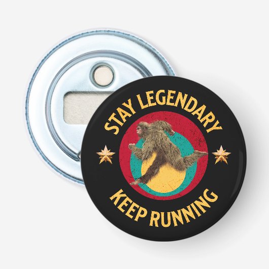 Grappige Bigfoot Hardloop Motivatie Button Flesopener (Voorkant)