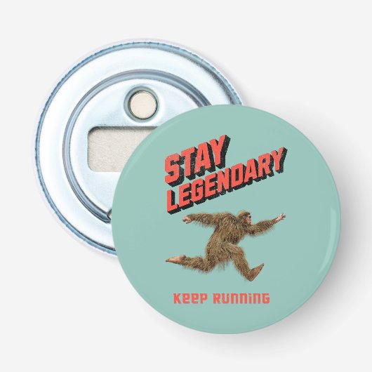 Grappige Bigfoot Hardloop Motivatie Button Flesopener (Voorkant)
