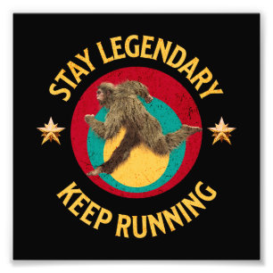 Grappige Bigfoot Hardloop Motivatie Foto Afdruk