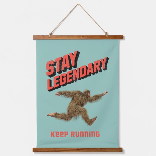 Grappige Bigfoot Hardloop Motivatie Hangend Wandkleed (Voorkant)