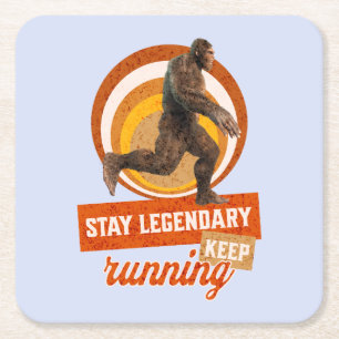 Grappige Bigfoot Hardloop Motivatie Kartonnen Onderzetters