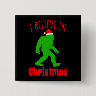Grappige Bigfoot Ik Geloof In Kerstmis Vierkante Button 5,1 Cm