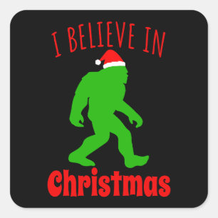 Grappige Bigfoot Ik Geloof In Kerstmis    Vierkante Sticker