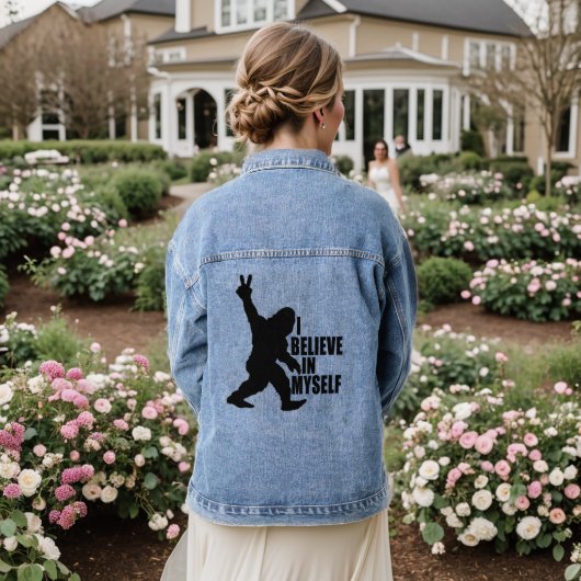 Grappige Bigfoot - Ik geloof in mezelf Denim Jacket (Huwelijk Achterkant)