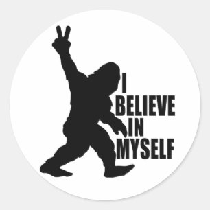 Grappige Bigfoot - Ik geloof in mezelf Ronde Sticker