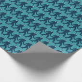 Grappige Bigfoot in Santa Hat Blue Christmas Cadeaupapier (Hoek)