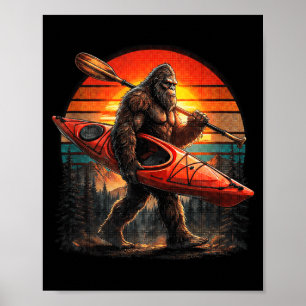 Grappige bigfoot kanoën retro zonsondergang sasqua poster
